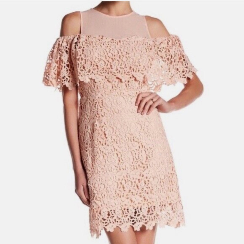 J.O.A. Blush Pink M Cold Shoulder Crochet Lace Mini Dress‎ Semi Formal HOCO PROM